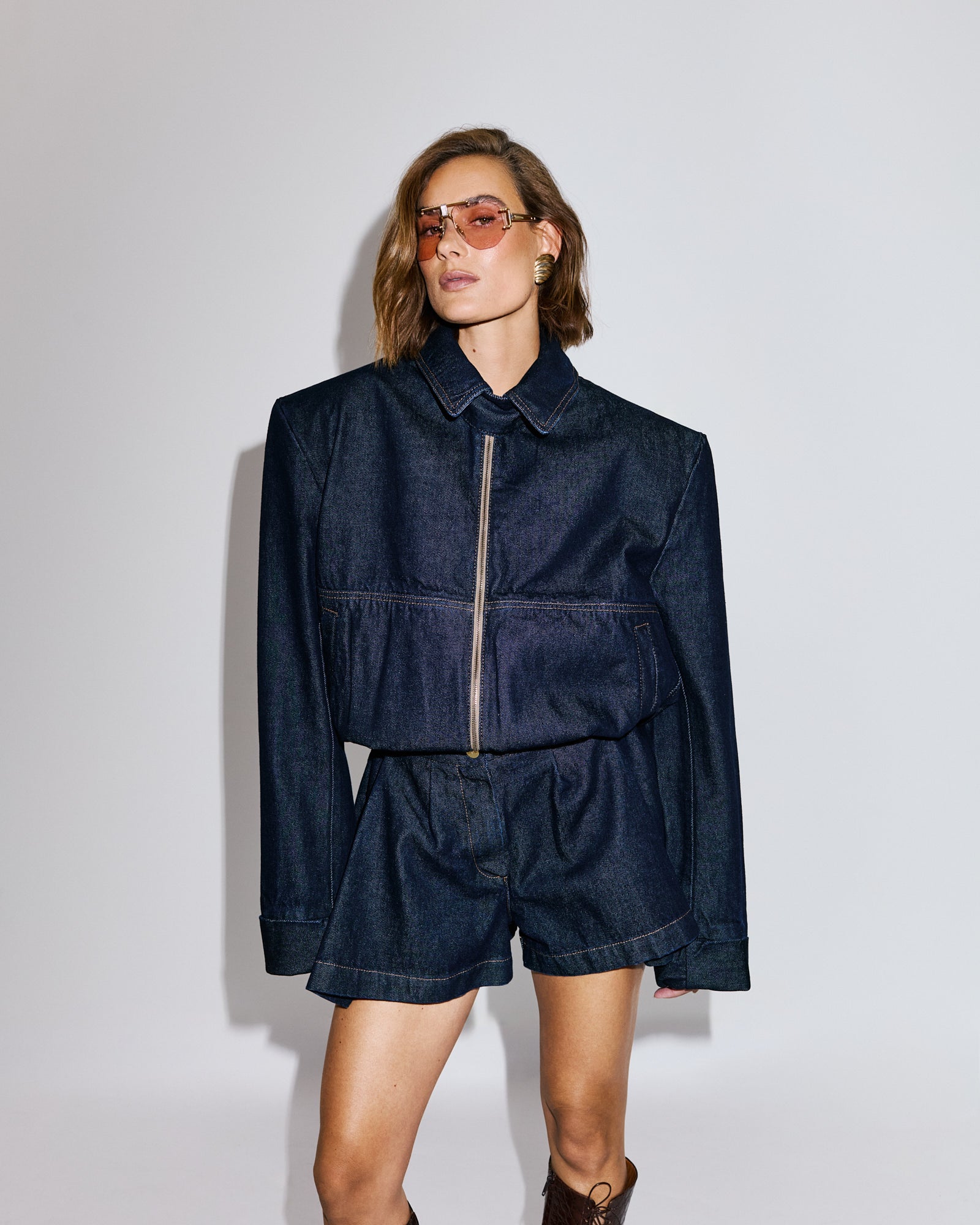 CROPPED DENIM BOMBER