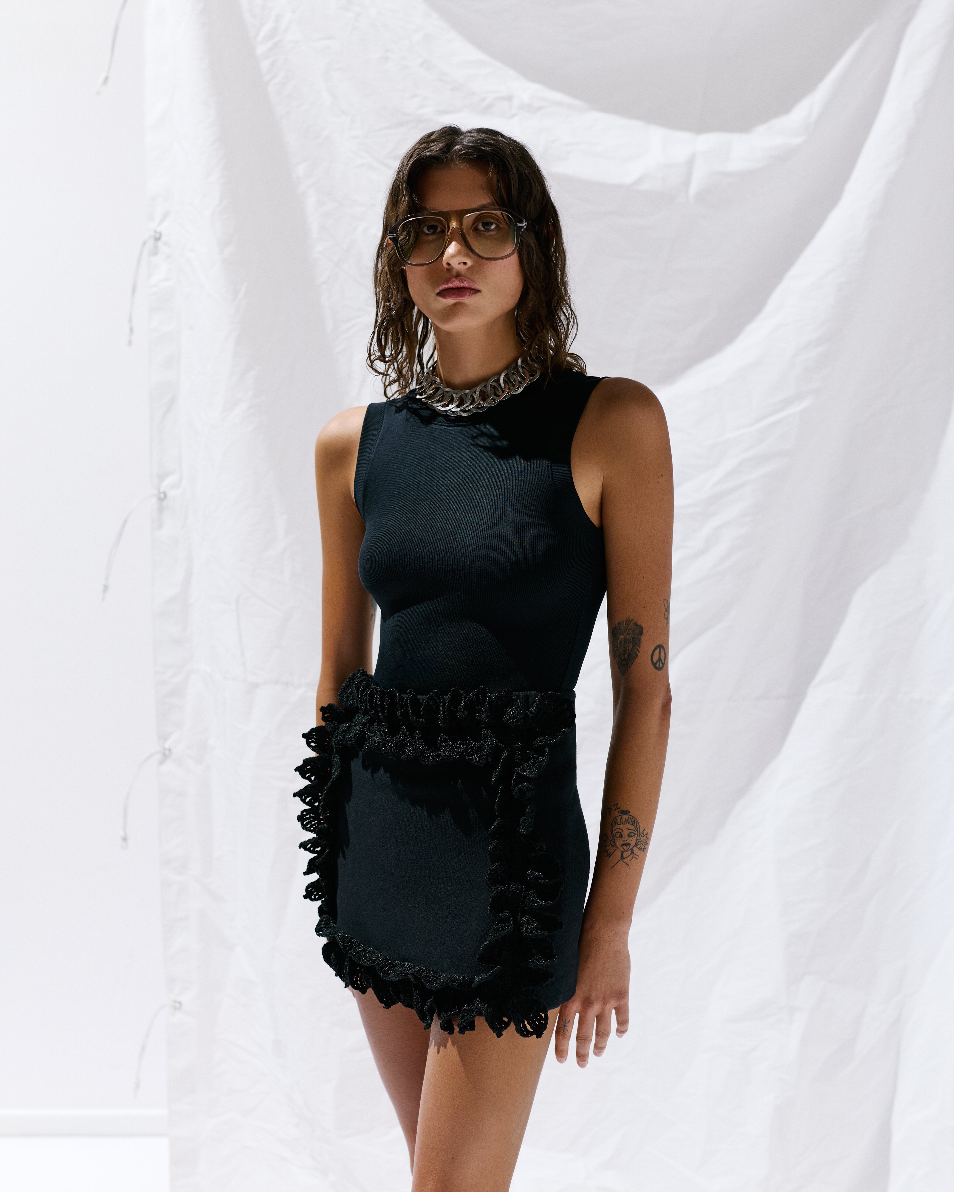 BLACK CROCHET MINI SKIRT