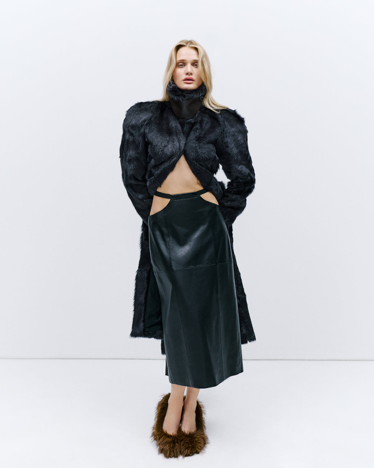 LEATHER MIDI SKIRT