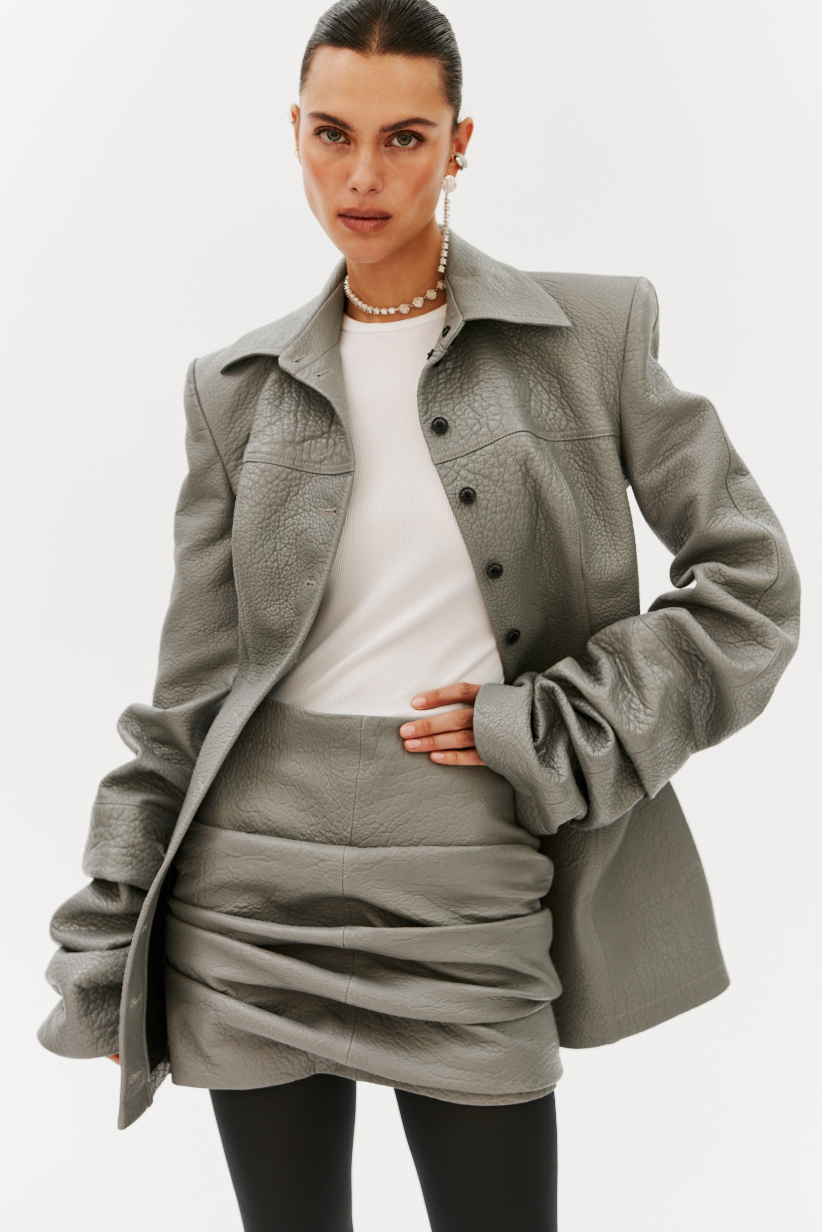 TULLY SKIRT IN GREY LEATHER