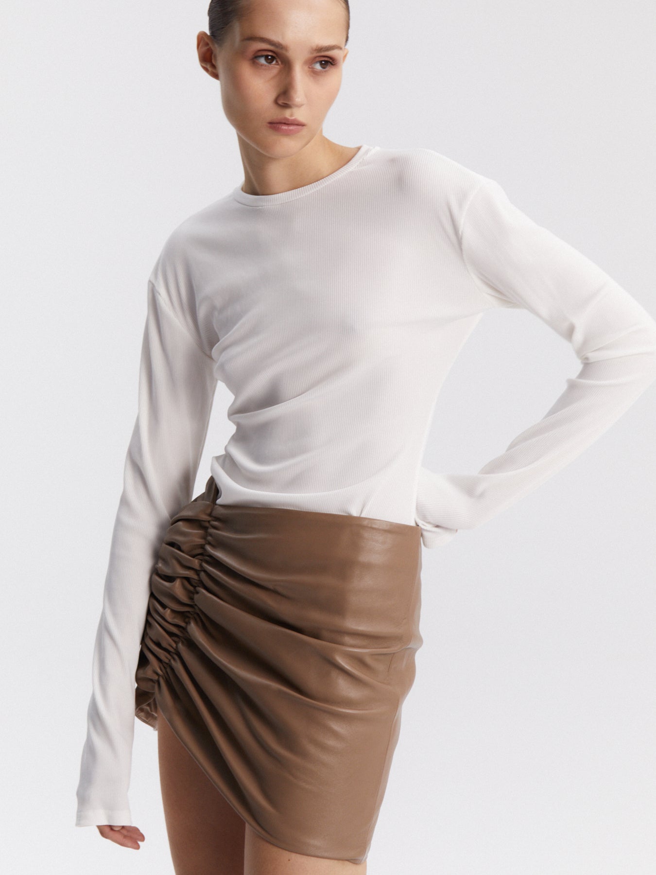 Wishaw Leather Skirt Taupe