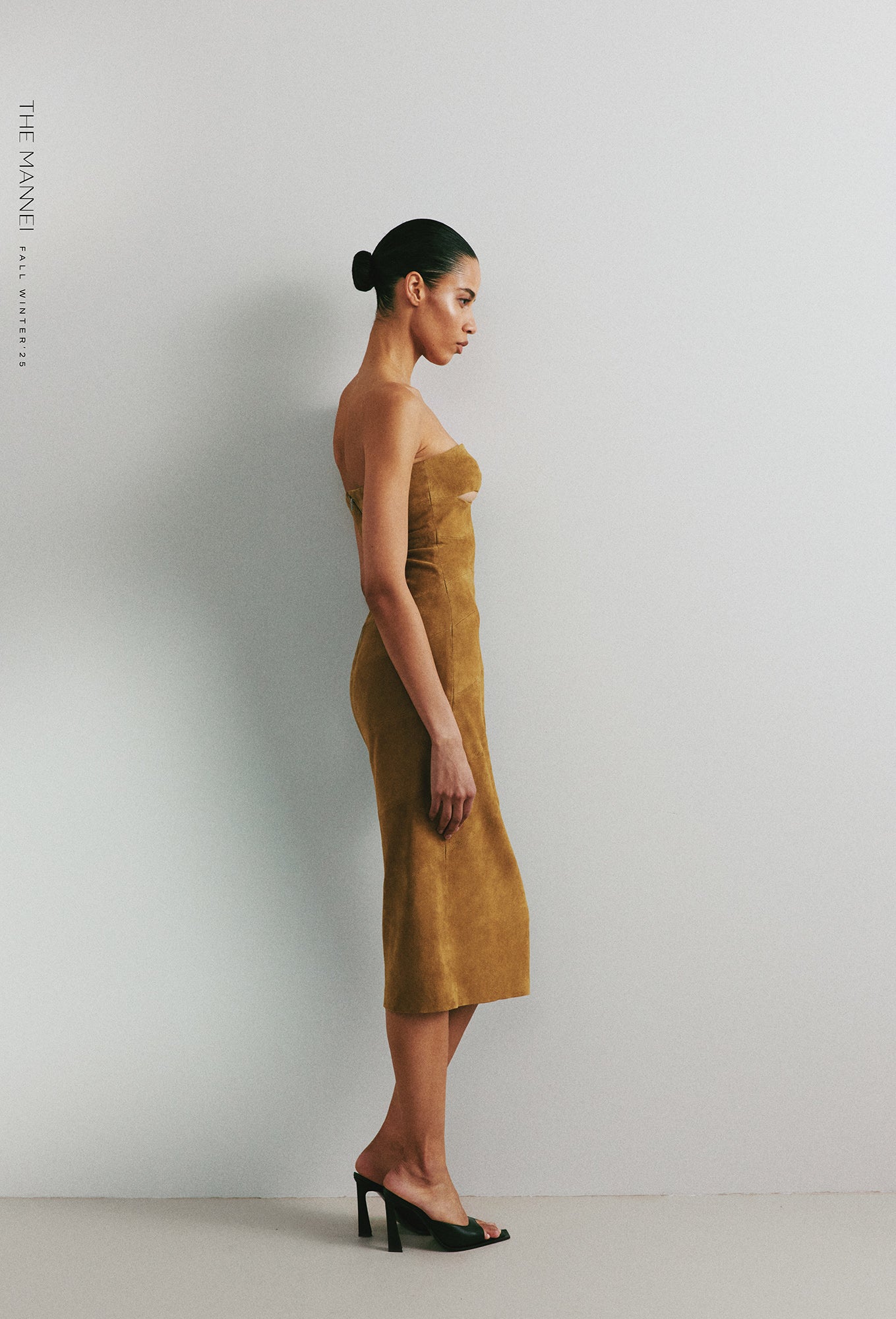 DARK BEIGE LEATHER MIDI DRESS