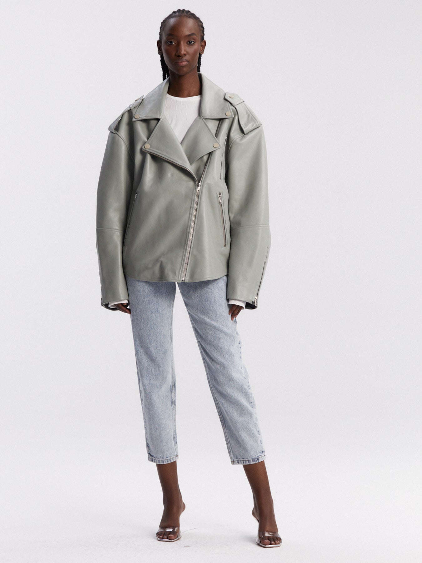 The Mannei Greenock leather maxi coat - Grey