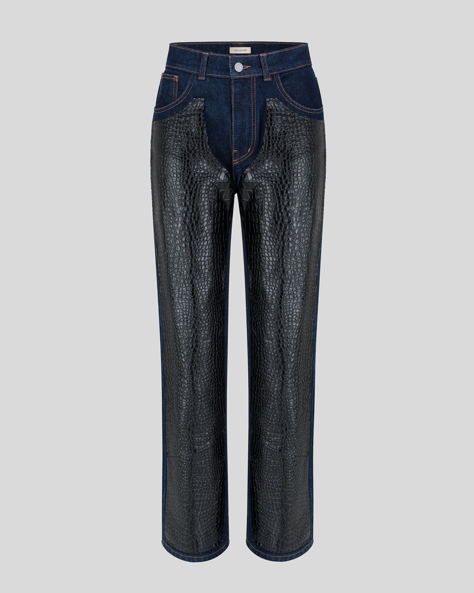 DENIM PANTS WITH LEATHER